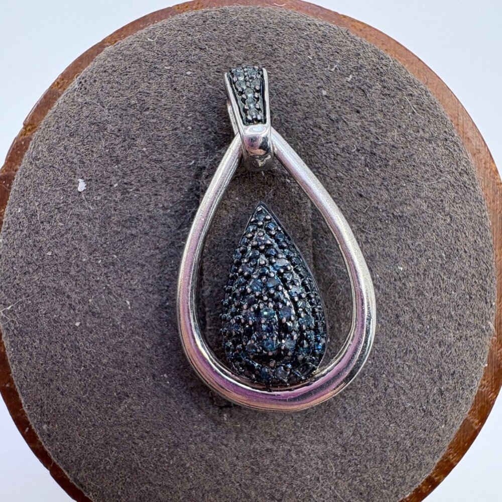 VTG Sterling Silver 925 Black Cubic Zirconia Teardrop Pendant Size 1" Length